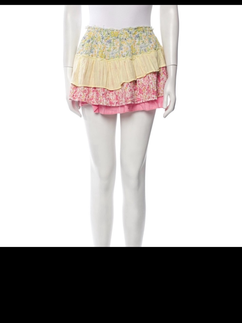 LoveShackFancy Yellow, Pink & Cream Layered Ruffle Mini Skirt